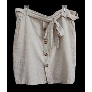 Prosecco Size 16 Linen-Blend Luxury Resort Waist-Tie Skirt Pockets Beige